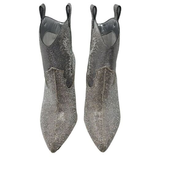 Gianni Bini Womens Silver Rhinestone Cowboy Boots 7.5 Stiletto Bling Glam Prom - Picture 4 of 13